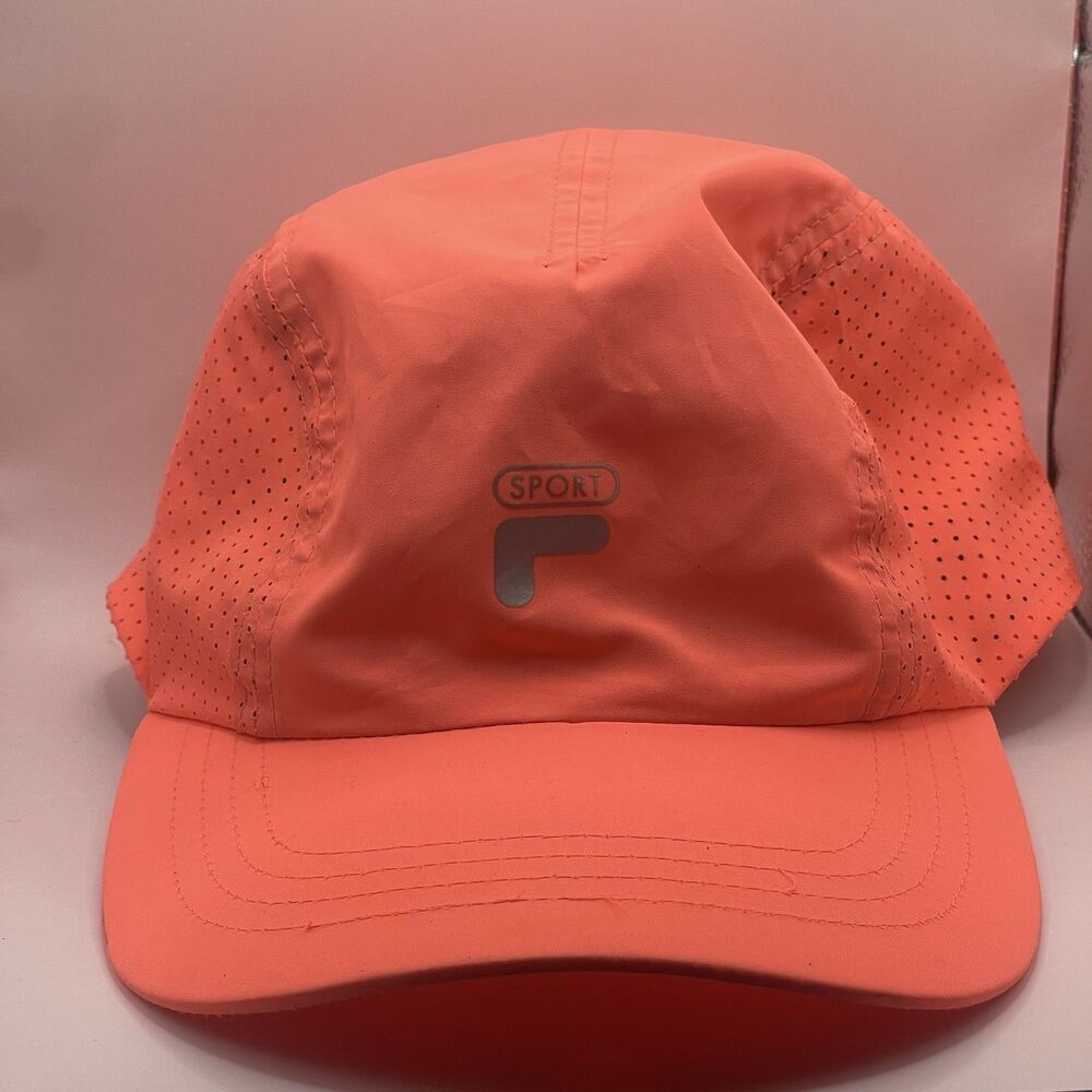 FILA Orange Baseball Cap Men One Size Adjustable Breathable Solid Sports
